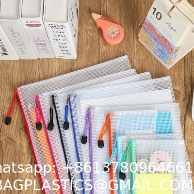 Mesh Zipper Pouch, Waterproof Zipper Bags, 8 Sizes Waterproof Plastic Document Pouch, 8 Colors, Multipurpose