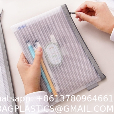 Mesh Zipper Bag A4 Student Subject Bag Bill Transparent Waterproof Plastic Data Bag Wholesale
