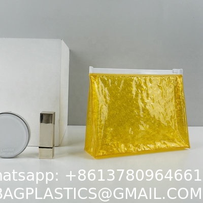 Biodegradable Sustainable Packaging Eco Friendly Waterproof Travel Makeup Bag Clear Pink Bubbles Makeup Pouch
