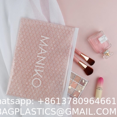 Biodegradable Sustainable Packaging Eco Friendly Waterproof Travel Makeup Bag Clear Pink Bubbles Makeup Pouch