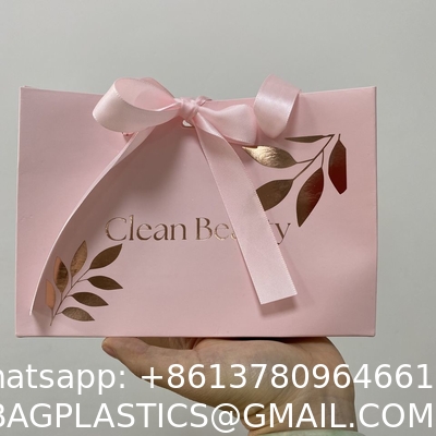 Competitive Price Elegant Customized Brand Logo Luxury Wine Boutique Shopping PinkPaper Gift Bags With Ribbon Handles