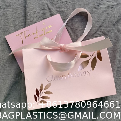 Competitive Price Elegant Customized Brand Logo Luxury Wine Boutique Shopping PinkPaper Gift Bags With Ribbon Handles