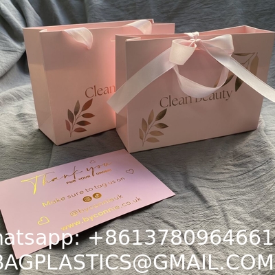 Competitive Price Elegant Customized Brand Logo Luxury Wine Boutique Shopping PinkPaper Gift Bags With Ribbon Handles