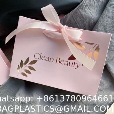 Competitive Price Elegant Customized Brand Logo Luxury Wine Boutique Shopping PinkPaper Gift Bags With Ribbon Handles