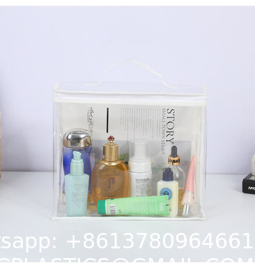 Customized Logo Design Portable Plastic Clear Transparent Makeup Cosmetic Travel Bags PVC Dry Bags With Handle