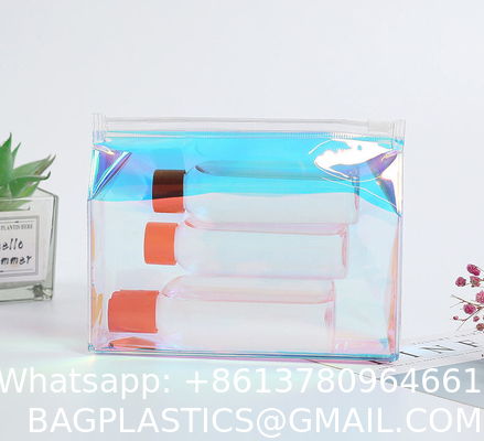 Customized Logo Design Portable Plastic Clear Transparent Makeup Cosmetic Travel Bags PVC Dry Bags With Handle