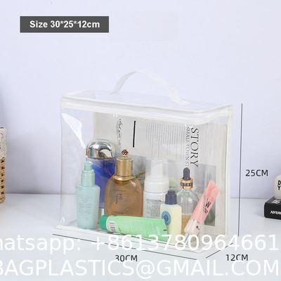 Customized Logo Design Portable Plastic Clear Transparent Makeup Cosmetic Travel Bags PVC Dry Bags With Handle