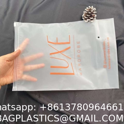 Custom Logo Resealable Frosted Zip Lock Bag Dress Cosmetics Wig Swimsuit Packaging Bag Zipper Bags For Cloth