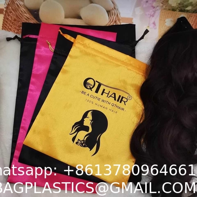 Wholesale Personalised Custom Logo Satin Drawstring Bag Hair Bundle Packaging Box And Bags