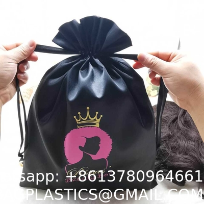 Wholesale Personalised Custom Logo Satin Drawstring Bag Hair Bundle Packaging Box And Bags