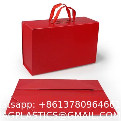 Luxury Customize Logo Printed Magnetic Gift Box With Ribbon Handle Folding Apparel Gift Box with Ribbon