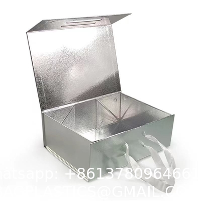 Luxury Customize Logo Printed Magnetic Gift Box With Ribbon Handle Folding Apparel Gift Box with Ribbon