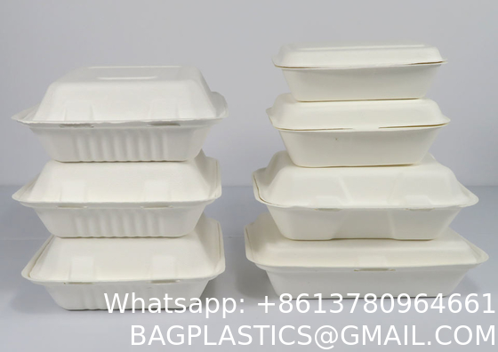 Custom 6x6 Inch Take Away Lunch Packing Fast Food Container Biodegradable Clamshell Bagasse Hamburger Sugarcane Burger