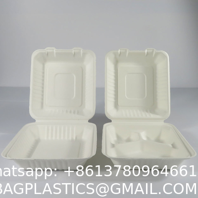 Custom 6x6 Inch Take Away Lunch Packing Fast Food Container Biodegradable Clamshell Bagasse Hamburger Sugarcane Burger