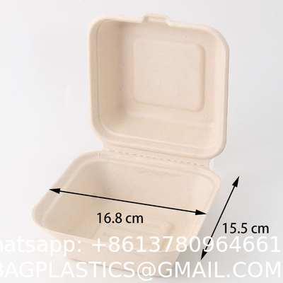 Custom 6x6 Inch Take Away Lunch Packing Fast Food Container Biodegradable Clamshell Bagasse Hamburger Sugarcane Burger
