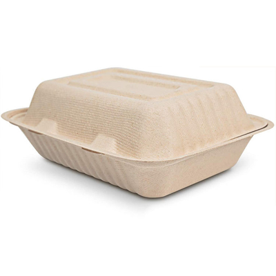 Custom 6x6 Inch Take Away Lunch Packing Fast Food Container Biodegradable Clamshell Bagasse Hamburger Sugarcane Burger