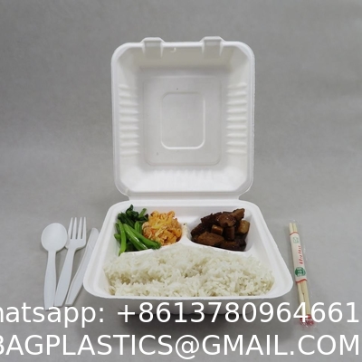 Custom 6x6 Inch Take Away Lunch Packing Fast Food Container Biodegradable Clamshell Bagasse Hamburger Sugarcane Burger