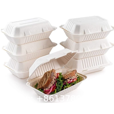 6-10 Inch 9x6 Biodegradable Disposable Fast Food Packaging Sugarcane Lunch Food Container Takeaway Box