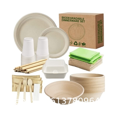 Biodegradables Disposable Biodegradable Bagasse Sugarcane Paper Plates And Cups Tableware Dinnerware Set