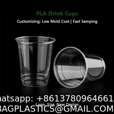 OEM Custom Logo 100% Bio Compostable PLA Transparent Cups Smoothie Beer Wine Beverage Ice CE Cold Disposable Drink To