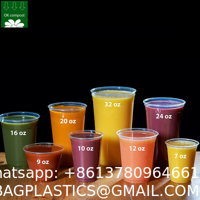OEM Custom Logo 100% Bio Compostable PLA Transparent Cups Smoothie Beer Wine Beverage Ice CE Cold Disposable Drink To