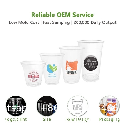 OEM Custom Logo 100% Bio Compostable PLA Transparent Cups Smoothie Beer Wine Beverage Ice CE Cold Disposable Drink To