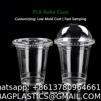 OEM Custom Logo 100% Bio Compostable PLA Transparent Cups Smoothie Beer Wine Beverage Ice CE Cold Disposable Drink To