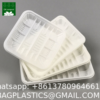 OEM Service 100% PLA Biodegradable Disposable Plastic Food Plates Round Dish Meat Trays Bioplastic Sushi Trays