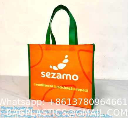 Advertise Tote Bag Customized Logo Large Capacity Rpet Laminated Tote Bag Fashion Shopping Bag Eco-Friendly Cartoon Non Woven Shopping Bag Lightweight Rept Tote Laminated Handled Bag