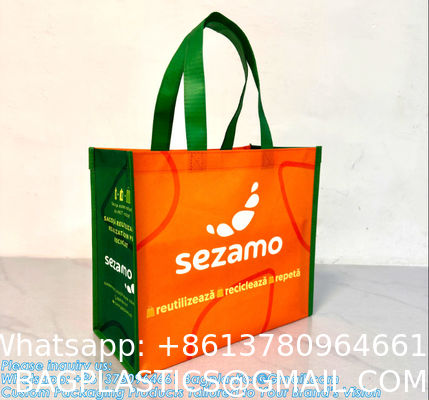 Advertise Tote Bag Customized Logo Large Capacity Rpet Laminated Tote Bag Fashion Shopping Bag Eco-Friendly Cartoon Non Woven Shopping Bag Lightweight Rept Tote Laminated Handled Bag