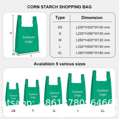 Custom Logo Retail Biodegradable Grocery Reusable Shopping Tote T-Shirt Plastic Corn Starch Vest To Go Poly Bag Supermarket