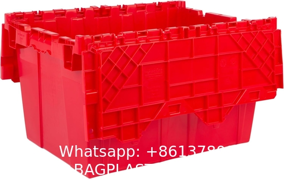 Efficient Foldable Turnover Plastic Crate Attached Lid Solid Moving Storage Bin Stackable Pallet Container For Convenient