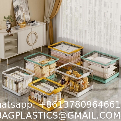 Foldable Box Stackable Container Transparent Plastic Storage Containers - Multi-Purpose Organizers for Kitchen, Office and Home Accessories