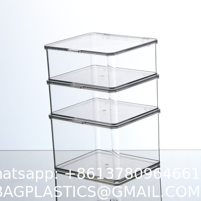 Clear Stackable Storage Bins With Lids, Large Plastic Containers With Handle For Pantry Organizer And Storage,Perfect For Bathroom,Cabinet,Kitchen,Fridge,Closet Organization