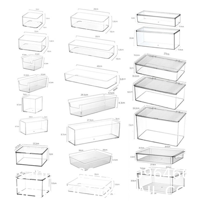 Stackable Refrigerator Organizer Bins Clear Kitchen Organizer Container Bins With Handles Plastic Bags For Pantry, Cabinets, Shelves, Drawer, Freezer - Food Safe