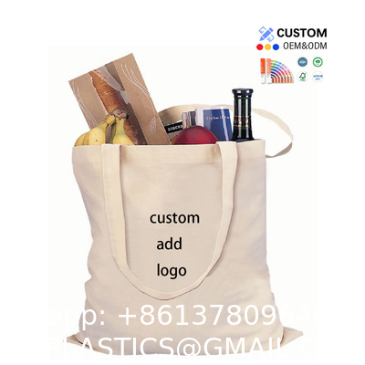 Sustainable Eco Friendly Custom Logo Shopping Handbag Eco-Friendly Reusable Groceries Tote 100% Natural Organic Cotton Canvas Bag