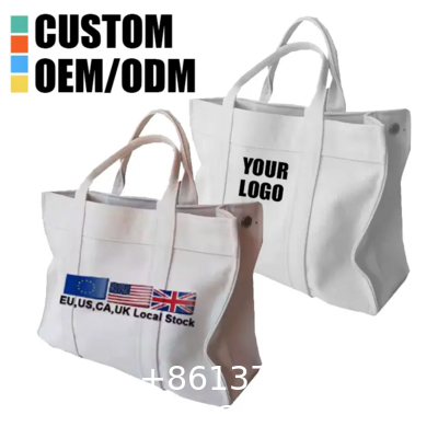 Women Customized Reusable Bags Canvas Tote Bag 10oz With Leather Handles Hot Sale Wholesale Eco-Friendly Canvas Tote Bag Custom Printing Logo Canvas Cotton Shopping Bag