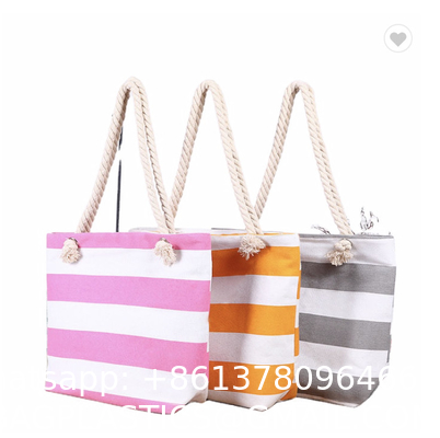ODM Stripe Promotional Cotton Fabric Bag For Supermarket Shopping ODM Sturdy Canvas Plain Grocery Canvas Tote Bags Cotton Shoulder Bag