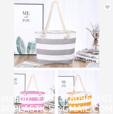 ODM Stripe Promotional Cotton Fabric Bag For Supermarket Shopping ODM Sturdy Canvas Plain Grocery Canvas Tote Bags Cotton Shoulder Bag