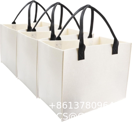 Biodegradable Sustainable Eco Friendly Green Felt Bag Storage High-Capacity Solid Color Two Shoulder Straps Custom Logo Felt Tote Bag Shopping