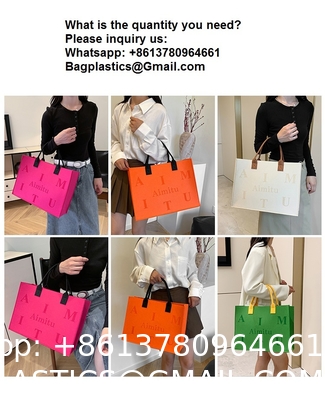 Factory Supply New Style Fashion Hand Bags Shopping Handbag Felt Customized Multi-Pocket Handbag Felt Tote Bag Eco-Friendly Cotton Felt Handle Beautiful Striped