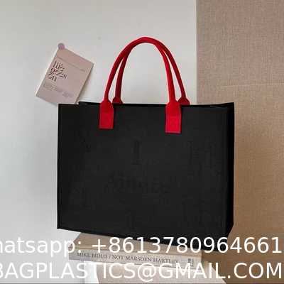 Portable Promotion Custom Printed Logo Felt Tote Bag Handbags Wool Felt Grocery Shopping Tote Bag Wholesale Fashion Women Daily Felt Gift Tote Bag With Outer Pocket