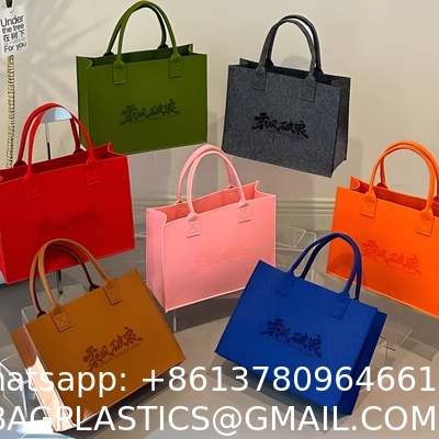 Fashionable Splicing Colors Accept Custom Logo Gift Tote Bag Felt Clothes Shopping Custom Rpet Felt Tote Bag Large Capacity Folding Eco Shopping Bag Gift Reusable Shopping Bags