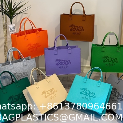 Fashionable Splicing Colors Accept Custom Logo Gift Tote Bag Felt Clothes Shopping Custom Rpet Felt Tote Bag Large Capacity Folding Eco Shopping Bag Gift Reusable Shopping Bags