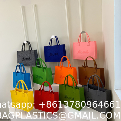 Fashionable Splicing Colors Accept Custom Logo Gift Tote Bag Felt Clothes Shopping Custom Rpet Felt Tote Bag Large Capacity Folding Eco Shopping Bag Gift Reusable Shopping Bags