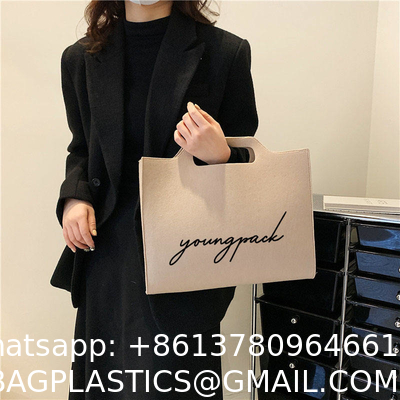 OEM Handmade Reversible Felt Storage Bag Embroidered Personalized Tote Bag Manufacturer'S Shopping Bag Wholesale Custom Simple Letter Logo Eco-Friendly Durable Multi-Scenario Suitable Felt Shopping