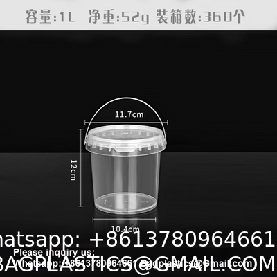 Bucket With Lid, Clear Bucket, Plastic Food Storage Container, Ice Cream Bucket, Reusable Container, Plastic Bucket, Tub With Lid, Storage Container, Round Plastic Pail, BPA Free, Pail With Handle