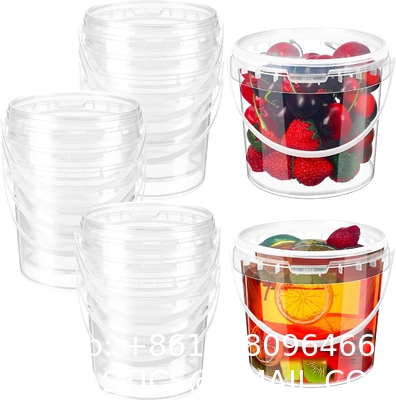 Clear Plastic Bucket With Lid And Handle (1 Pack), Ice Cream Tub With Lids - Food Grade Freezer And Microwave Safe Food Storage Containers, Round Plastic Pail Container, BPA Free