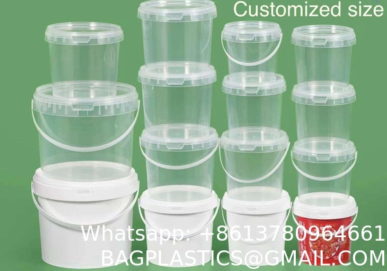 500ml 1L 2L 3L 4L 5L Factory Supply Handle Food Grade Packing Bucket Round White Clear Plastic Round Bucket With Lid