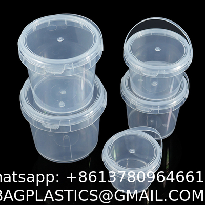 500ml 1L 2L 3L 4L 5L Factory Supply Handle Food Grade Packing Bucket Round White Clear Plastic Round Bucket With Lid